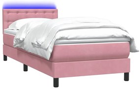 vidaXL Κρεβάτι Boxspring με Στρώμα &amp; LED Ροζ 90x220 εκ. Βελούδινο
