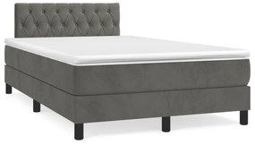 Κρεβάτι Boxspring με Στρώμα &amp; LED Σκ.Γκρι 120x190εκ. Βελούδινο - Γκρι