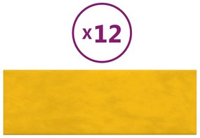 vidaXL Πάνελ Τοίχου 12 τεμ. Κίτρινο 90 x 30 εκ. 3,24 μ² Βελούδινα