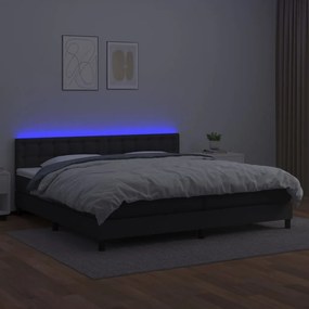 vidaXL Κρεβάτι Boxspring με Στρώμα &amp; LED Μαύρο 200x200 εκ. Συνθ. Δέρμα