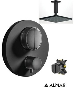 Almar Black matt Ανακλινόμενη κεφαλή 30εκ+Μπράτσο Οροφής+Thermo-Core Push Θερμοστατικός μίκτης εντοιχισμού 2 εξ+κιτ εντοιχισμού