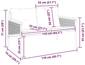 Παγκάκι Κήπου 116 εκ. από Ατσάλινο με Μαξιλάρι - Μαύρο