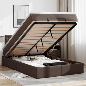 VidaXL Οθωμανικό κρεβάτι με στρώματα & LEDs Γκρι Faux Leather