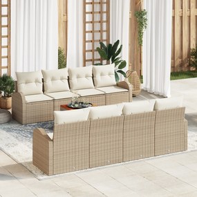 vidaXL Σετ Καναπέ Κήπου 9 pcs Beige, λευκό Large Ρατάν, Πολυεστέρας