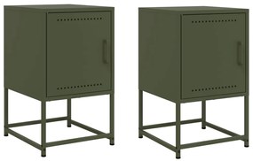 vidaXL Κομοδίνα 2 τεμ. Πράσινο Λαδί 36x39x60,5 εκ. από Χάλυβα