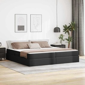 vidaXL Κρεβάτι με αποθηκευτικό χώρο και στρώμα 2 pcs Μαύρο Δέρμα