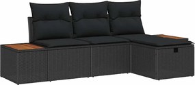 vidaXL Σετ Καναπέ Κήπου με μαξιλάρι 4 pcs Μαύρο Πολυ ράταν