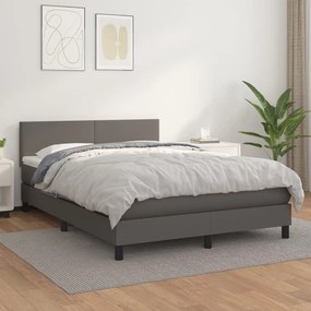 VidaXL Κρεβάτι Boxspring με Στρώμα Γκρι 140x190εκ. από Συνθετικό Δέρμα