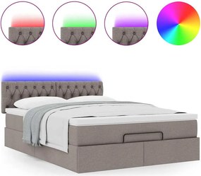 vidaXL Οθωμανικό κρεβάτι με στρώμα &amp; LEDs τεφρόχρουν χρώμα Ύφασμα