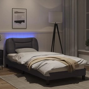 vidaXL Πλαίσιο Κρεβατιού με LED Γκρι 90x190 εκ. Συνθετικό Δέρμα