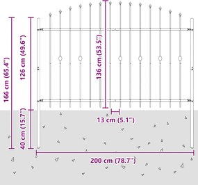 vidaXL Φράχτης με Σπίθες Μαύρο 200 x 130 εκ