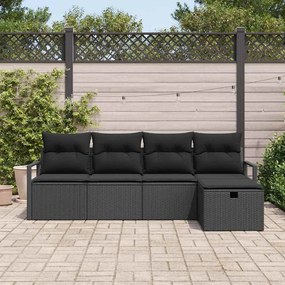vidaXL Σετ Καναπέ Κήπου με μαξιλάρι 5 pcs Μαύρο Πολυ ράταν
