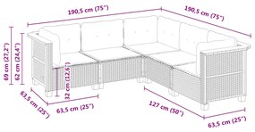 vidaXL Σετ Καναπέ Κήπου 5 Τεμαχίων Μαύρο Συνθετικό Ρατάν με Μαξιλάρια