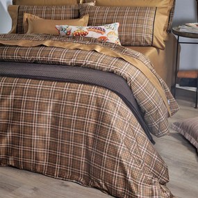 Σεντόνια King Size (Σετ) Down Town 848 Gold Carreaux Μπεζ,Καφέ ΜΕ ΛΑΣΤΙΧΟ 180x200+35