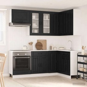 vidaXL Μονάδα κουζίνας KALMAR 8 pcs Μαύρο Επεξεργασμένο Ξύλο