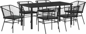 vidaXL Σέτ φαγητού για κήπο 7 pcs Μαύρο συνθετικό ρατάν