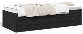 Καναπές-Κρεβάτι με Συρτάρια Μαύρο 90x190 εκ. Επεξ. Ξύλο - Μαύρο