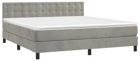 vidaXL Κρεβάτι Boxspring με Στρώμα & LED Αν.Γκρι 180x200 εκ. Βελούδινο