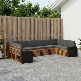 vidaXL Σειρά Καναπέ Εξωτερικού 10 pcs Φυσικό και Ανθρακί Πολυεστέρας