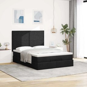 vidaXL Οθωμανικό κρεβάτι με στρώμα &amp; LEDs Μαύρο 140x200 cm Ύφασμα
