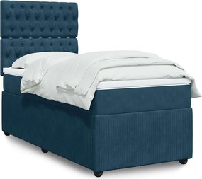 vidaXL Κρεβάτι Boxspring με Στρώμα Σκούρο Μπλε 90x190 εκ. Βελούδινο