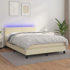 vidaXL Κρεβάτι Boxspring με Στρώμα &amp; LED Κρεμ 140x190 εκ. Συνθ. Δέρμα