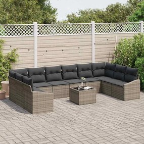 vidaXL Σετ Καναπέ Κήπου 11 pcs Γκρι Πολυ ράταν