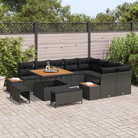 vidaXL Σετ Καναπέ Κήπου με μαξιλάρι 12 pcs Μαύρο