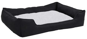 Κρεβάτι Σκύλου Μαύρο/Λευκό 85,5 x 70 x 23 εκ. Όψη Λινού Φλις - Μαύρο