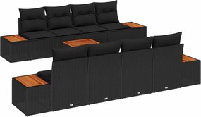 vidaXL Σετ Καναπέ Κήπου με μαξιλάρι 9 pcs Μαύρο Πολυ ράταν