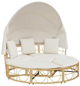 vidaXL Εξωτερική Lounge κρεβάτι με θόλο και μαξιλάρια Poly Rattan