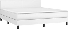 vidaXL Κρεβάτι Boxspring με Στρώμα &amp; LED Λευκό 160x200 εκ. Συνθ. Δέρμα