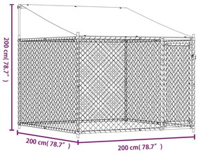 Κλουβί Σκύλου με Οροφή και Πόρτες Γκρι 2x2x2 μ. Γαλβ. Χάλυβας - Γκρι