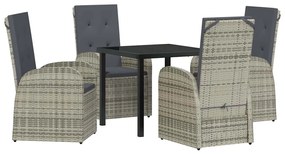 vidaXL Σέτ φαγητού για κήπο με μαξιλάρι 5 pcs Γκρι συνθετικό ρατάν