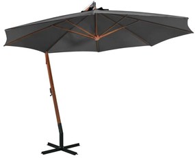 Ομπρέλα Κρεμαστή με Ιστό Ανθρακί 3,5 x 2,9 μ. Μασίφ Ξύλο Ελάτης - Ανθρακί