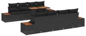 vidaXL Σετ Καναπέ Κήπου με αποθήκευση 9 pcs Μαύρο Πολυ ράταν