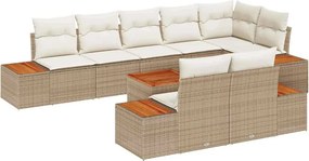 vidaXL Σετ Καναπέ Κήπου με μαξιλάρι 8 pcs Μπεζ και Κρέμα Πολυρατάν