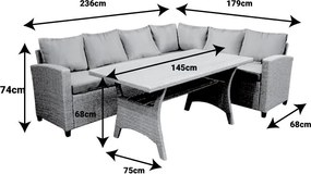 Σαλόνι Flashy σετ 3τμχ ύφασμα ανθρακί-rattan ανθρακί 236x68x74 εκ.