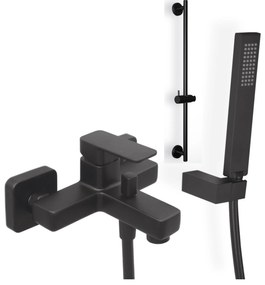 Eurorama Quadra Black Matt Μπαταρία Λουτρού Με Tηλέφωνο Anticalcare+Στήριγμα Tηλεφώνου+Σπιράλ+Βέργα ντους SINTESI 70 εκ