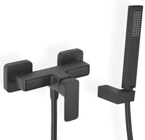 Eurorama Quadra Black Matt Μπαταρία Ντουζιέρας με Tηλέφωνο, Eπίτοιχο Στήριγμα Τηλεφώνου και PVC Σπιράλ 1,5μ