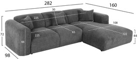 ΚΑΝΑΠΕΣ ΓΩΝΙΑ BRICKEN HM3275.04R ΑΝΘΡΑΚΙ ΥΦΑΣΜΑ 110-282x98-160x72Υεκ.