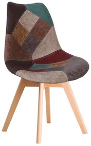 MARTIN Καρέκλα Ξύλο PP, Ύφασμα Patchwork Καφέ 49x57x82cm ΕΜ136,84
