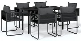 vidaXL Σετ Τραπεζαρίας Κήπου 7 Τεμαχίων Μαύρο