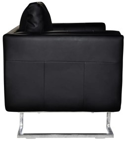 vidaXL Πολυθρόνα Cube Μαύρη από Συνθετικό Δέρμα με Πόδια Χρωμίου