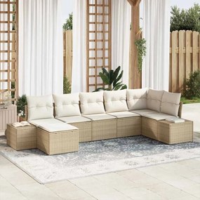 vidaXL Σετ Καναπέ Κήπου με μαξιλάρι 7 pcs Μπεζ Πολυ ράταν