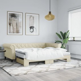 Καναπές Κρεβάτι Συρόμενος Κρεμ 90x200 εκ. Συνθ. Δέρμα/Στρώματα - Κρεμ