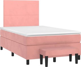 vidaXL Κρεβάτι Boxspring με Στρώμα Ροζ 120x190 εκ. Βελούδινο