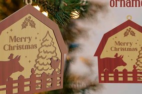 Σετ των 3 Intra απο ξύλο plywood 3mm-4mm πάχος Χριστουγεννιάτικο στολίδι αχυρώνα με λέιζερ Δίασταση 8x8 cm INTRAFABR-79692787