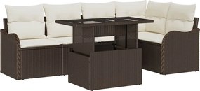vidaXL Σετ τραπεζαρίας με μαξιλάρι 6 pcs Καφέ Πολυ ράταν