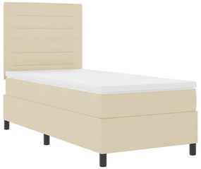 vidaXL Κρεβάτι με ελατήρια και στρώμα & LED σε κρεμ, 90 x 200 cm, Υφασμάτινο